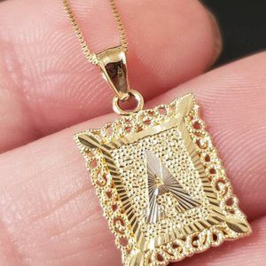 14K Solid Gold Pendant Square Initial Letter Charm